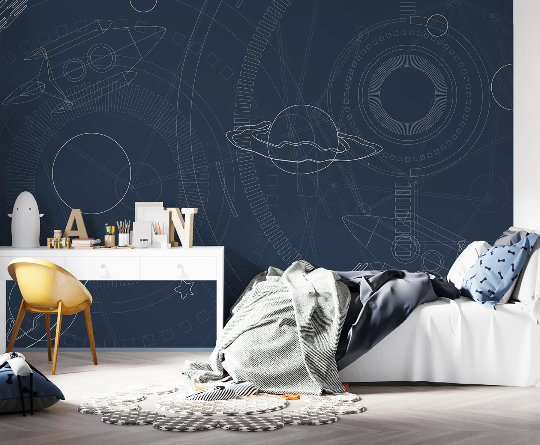 murales de pared Ilustración espacial, planetas, nave espacial. u95918