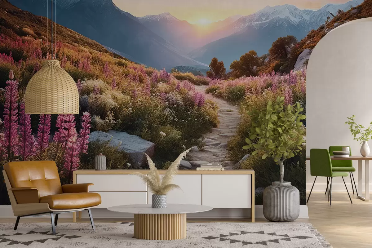 murales de pared Paisaje de montaña flores mágicas u96210