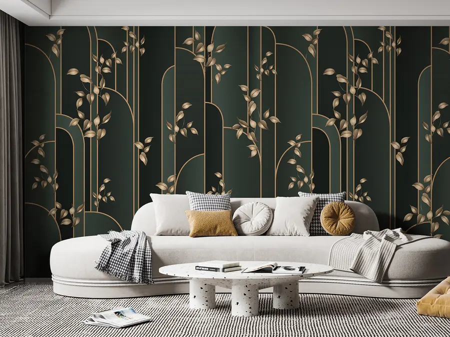 murales de pared Art deco abstracto con hojas u95842