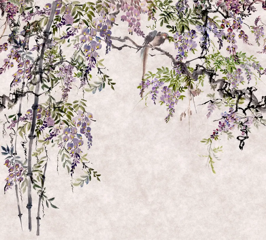 murales de pared Wisteria flores de glicinia en estilo vintage u94621