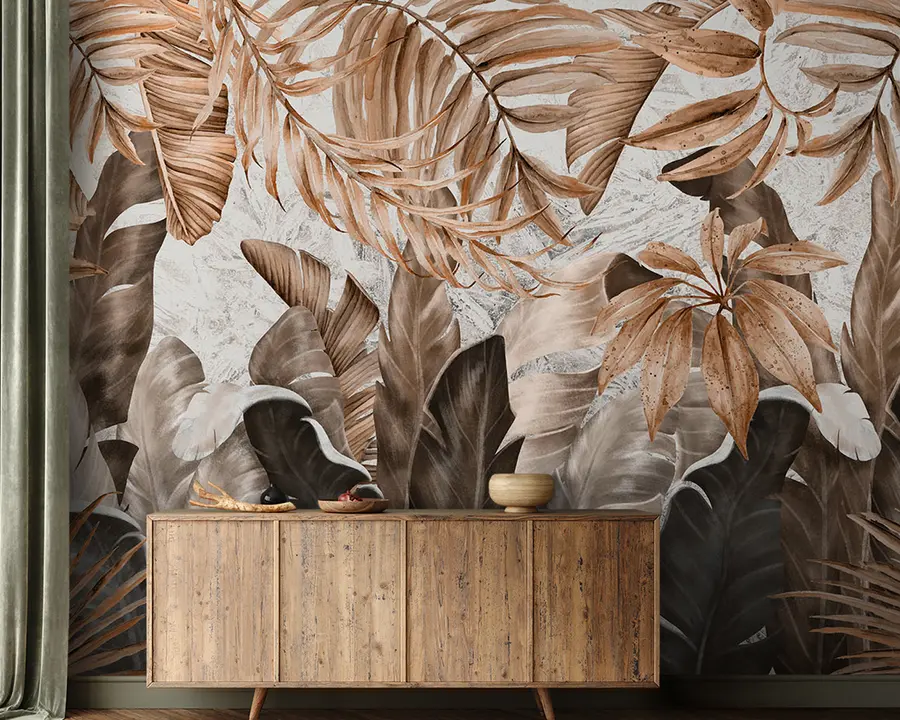 murales de pared Hojas tropicales en estilo loft u95674