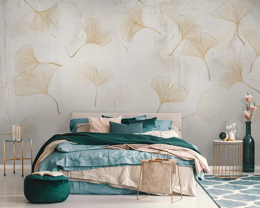 murales de pared Hojas de ginko en tonos beige u96467