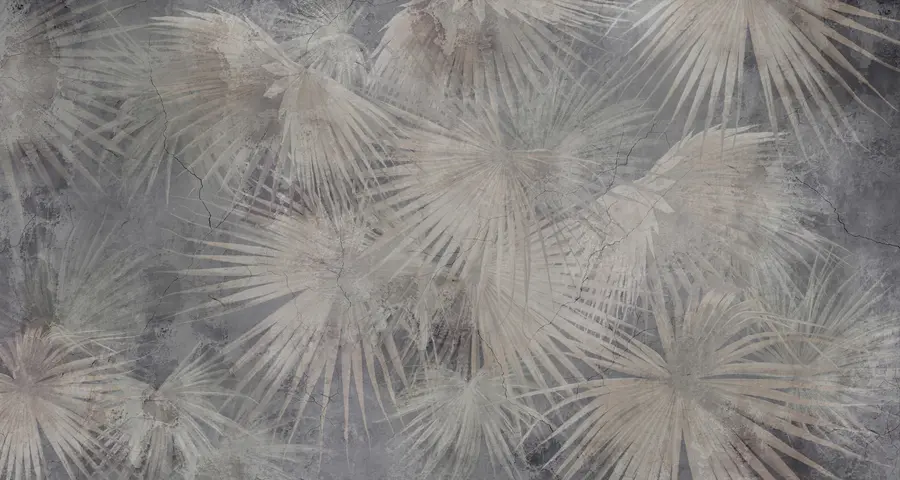 murales de pared Hojas tropicales exóticas en muro de hormigón grunge u96540