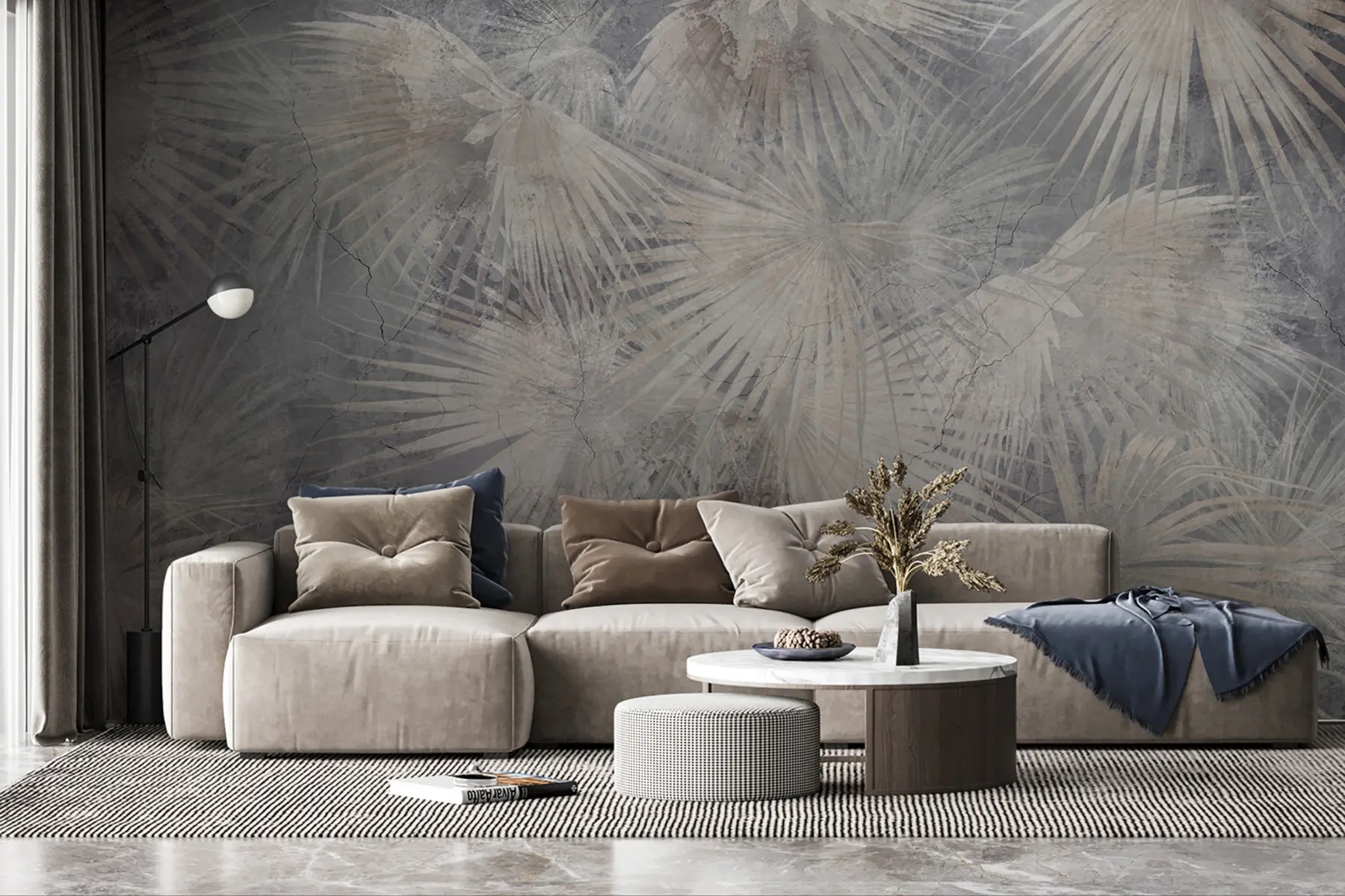 murales de pared Hojas tropicales exóticas en muro de hormigón grunge u96540