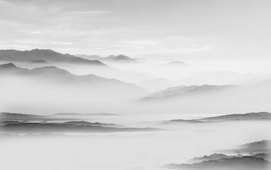 murales de pared Vista de las montañas grises en el monocromo de minimalismo de niebla u96922