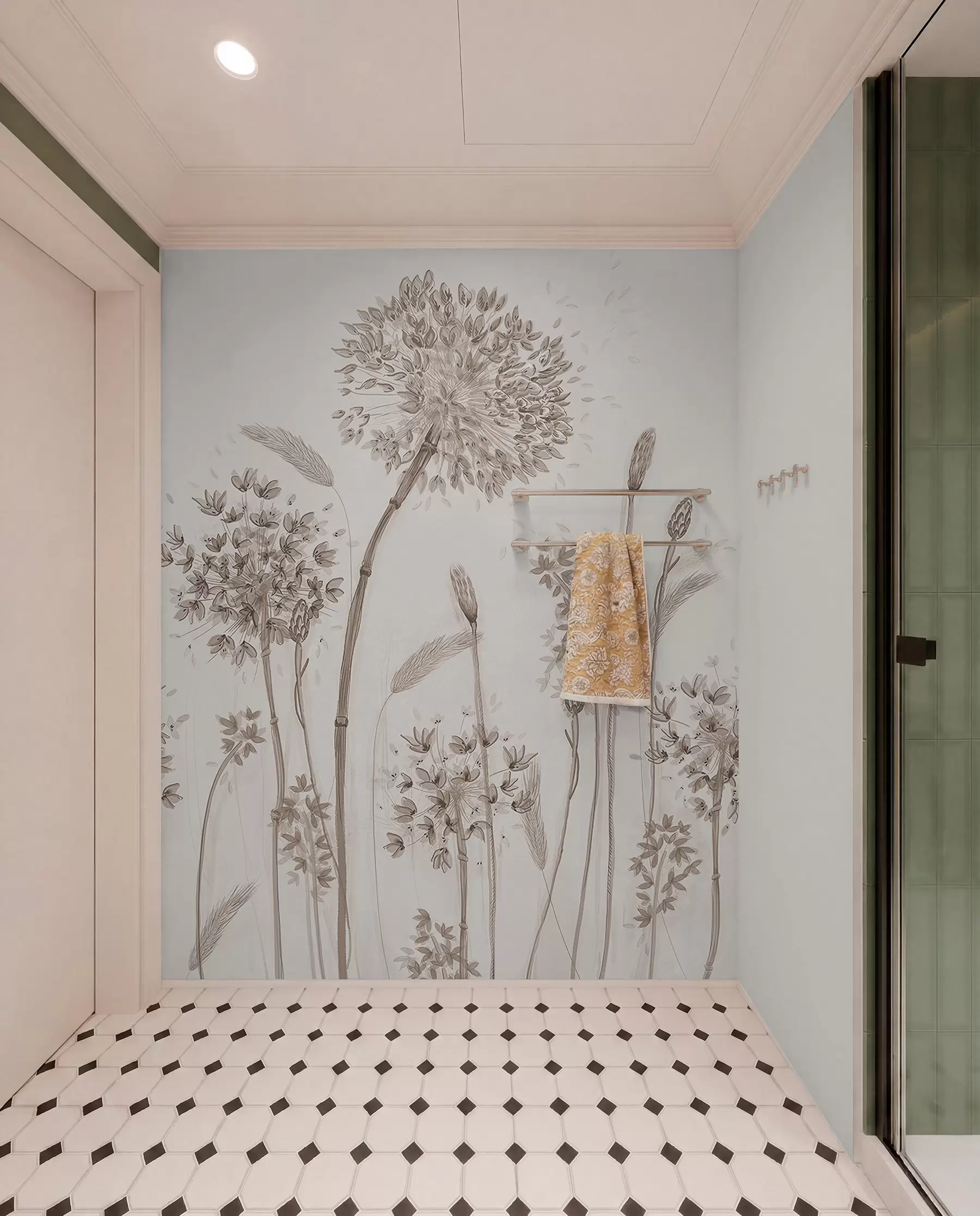 murales de pared Gran prado de flores de diente de león estilo monocromo loft minimalismo u96934