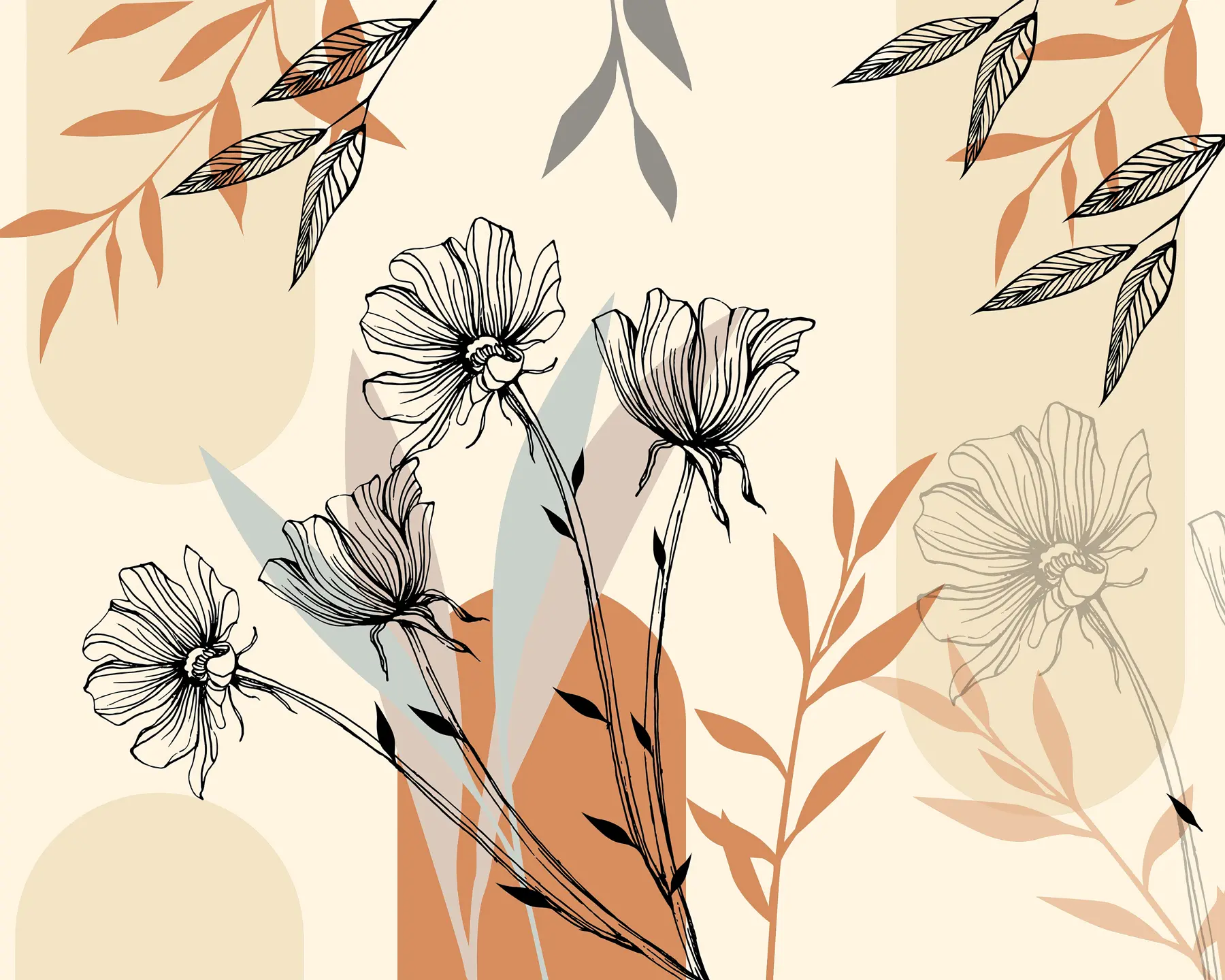murales de pared Papeles pintados populares en estilo boho con flores u97028