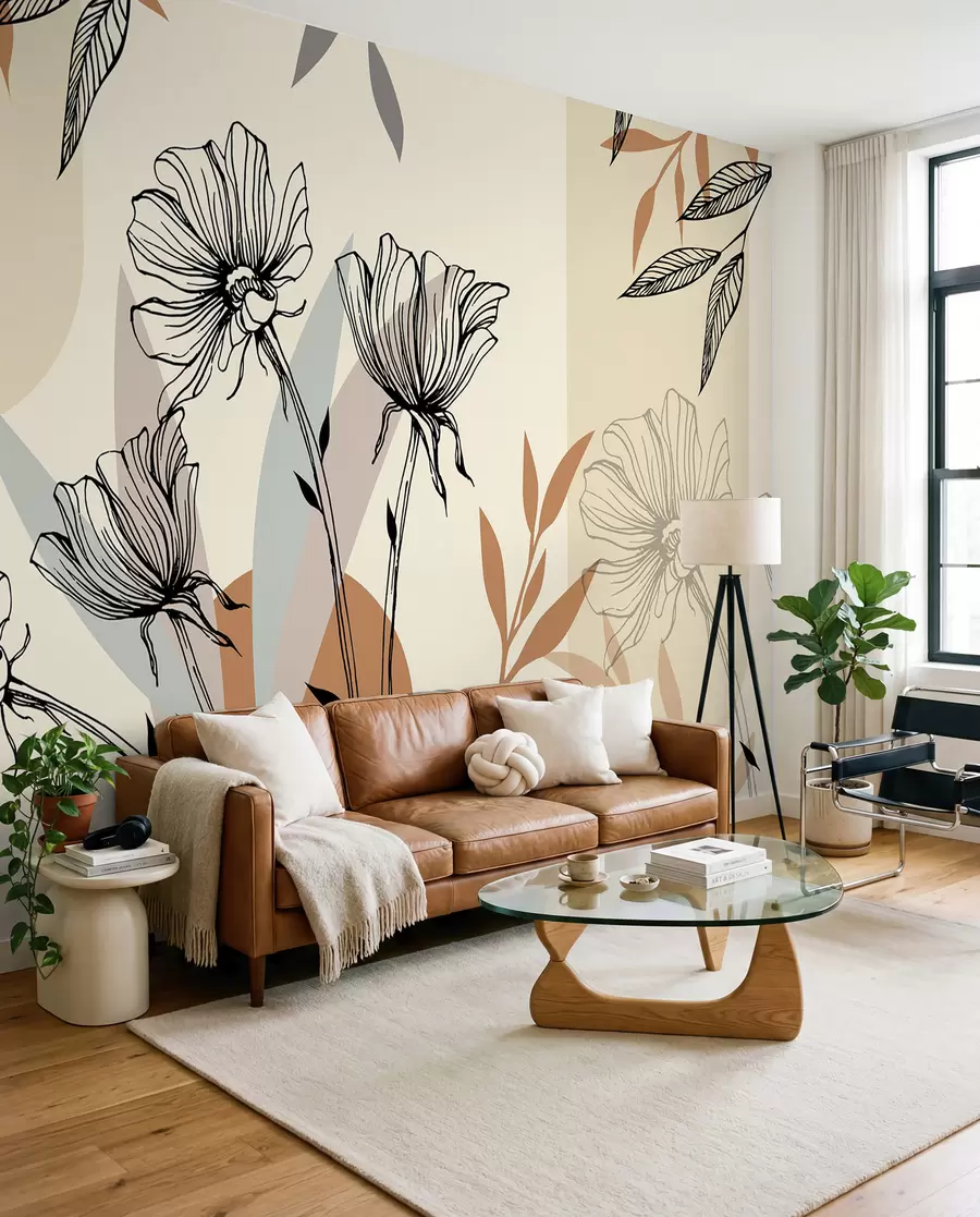 murales de pared Papeles pintados populares en estilo boho con flores u97028