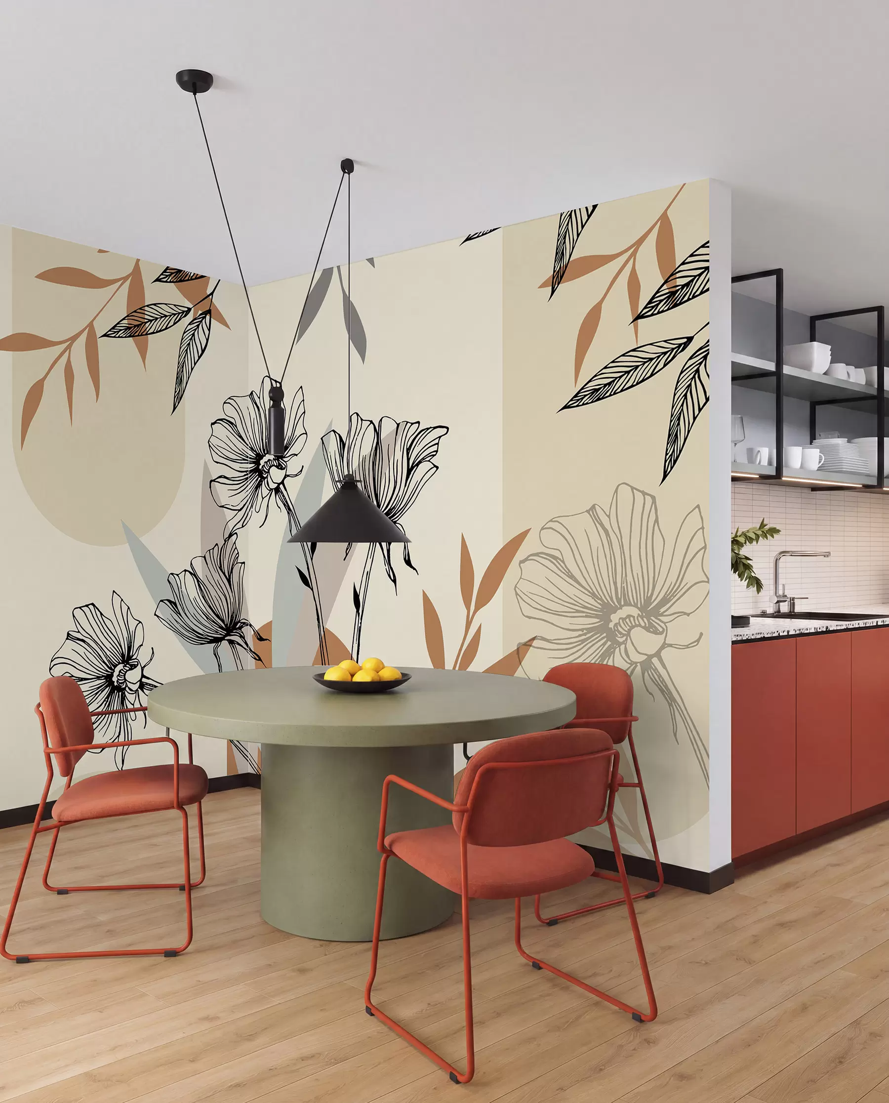 murales de pared Papeles pintados populares en estilo boho con flores u97028