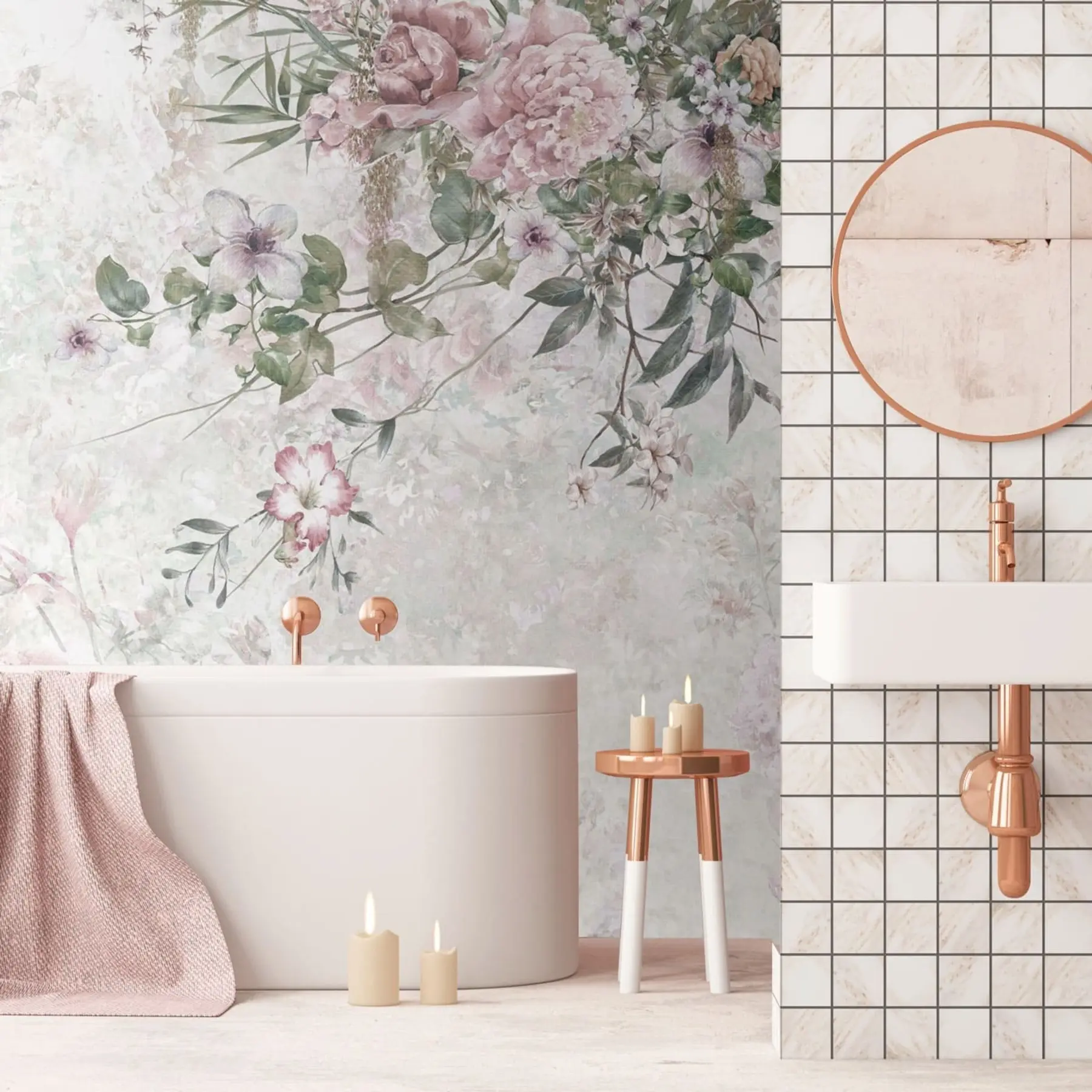 murales de pared Flores antiguas en la pared de mármol u97046