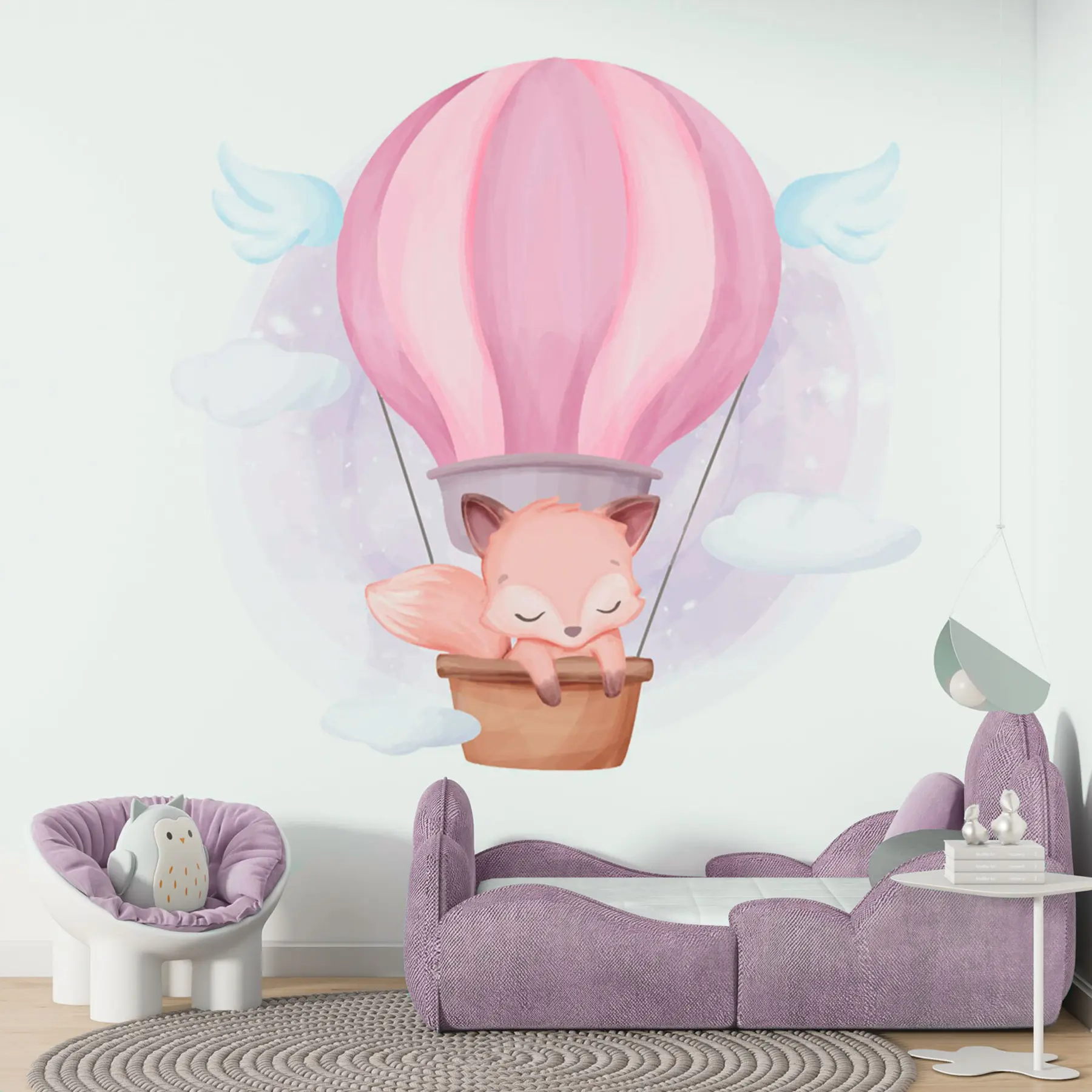 murales de pared Ilustración de un zorro en un globo aerostático. u97395