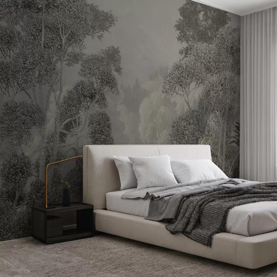 murales de pared Bosque tropical en tonos grises u97396