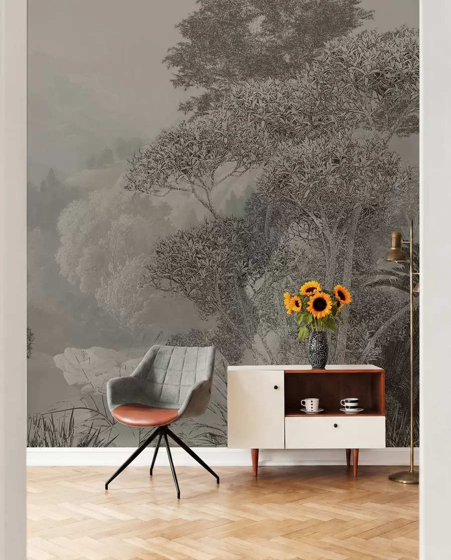murales de pared Bosque tropical en tonos grises u97396