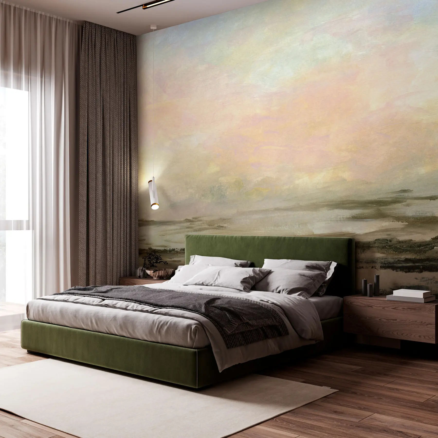 murales de pared Puesta de sol en una playa tropical, minimalismo elegante y loft u97451