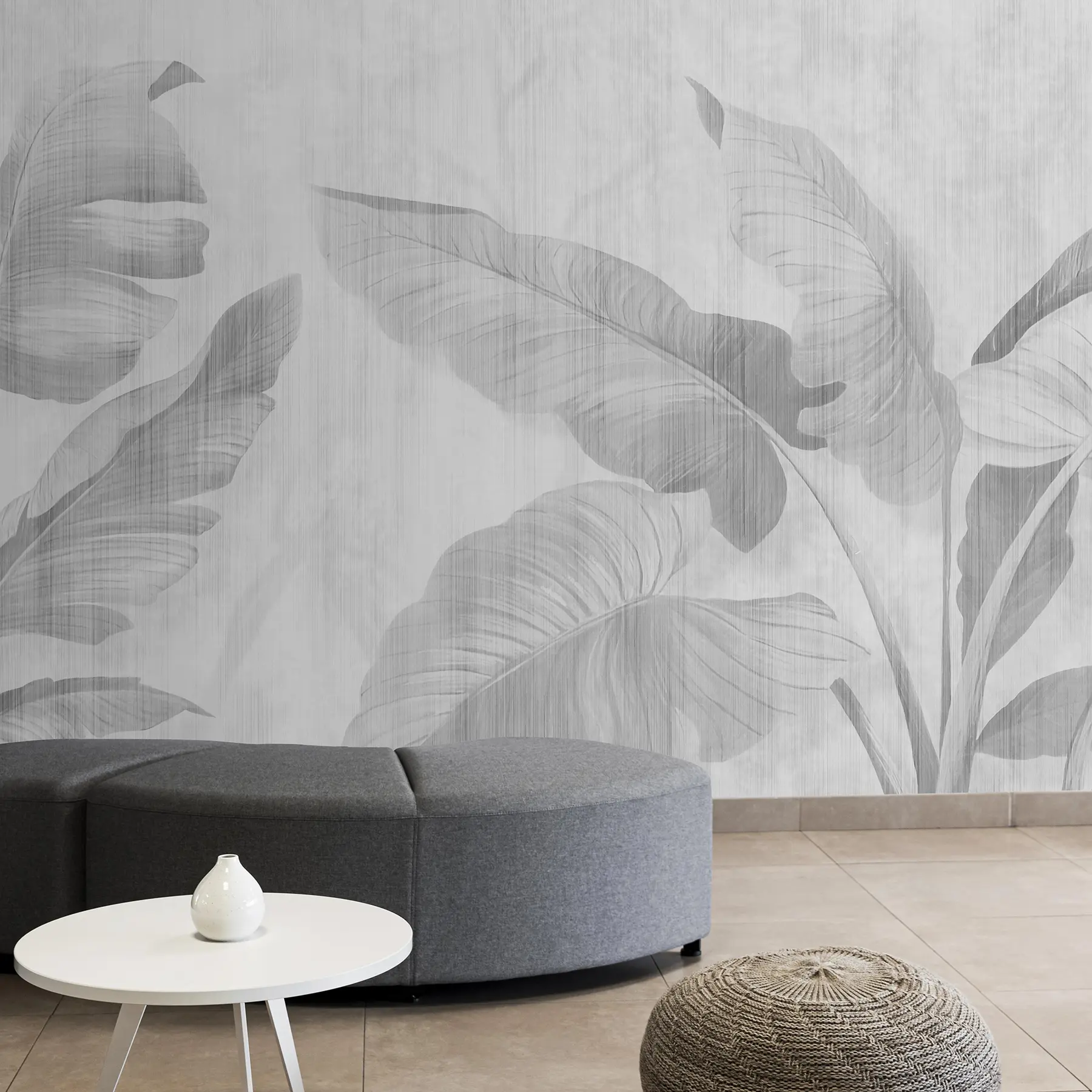 murales de pared Hojas tropicales grunge en gris u00299v3
