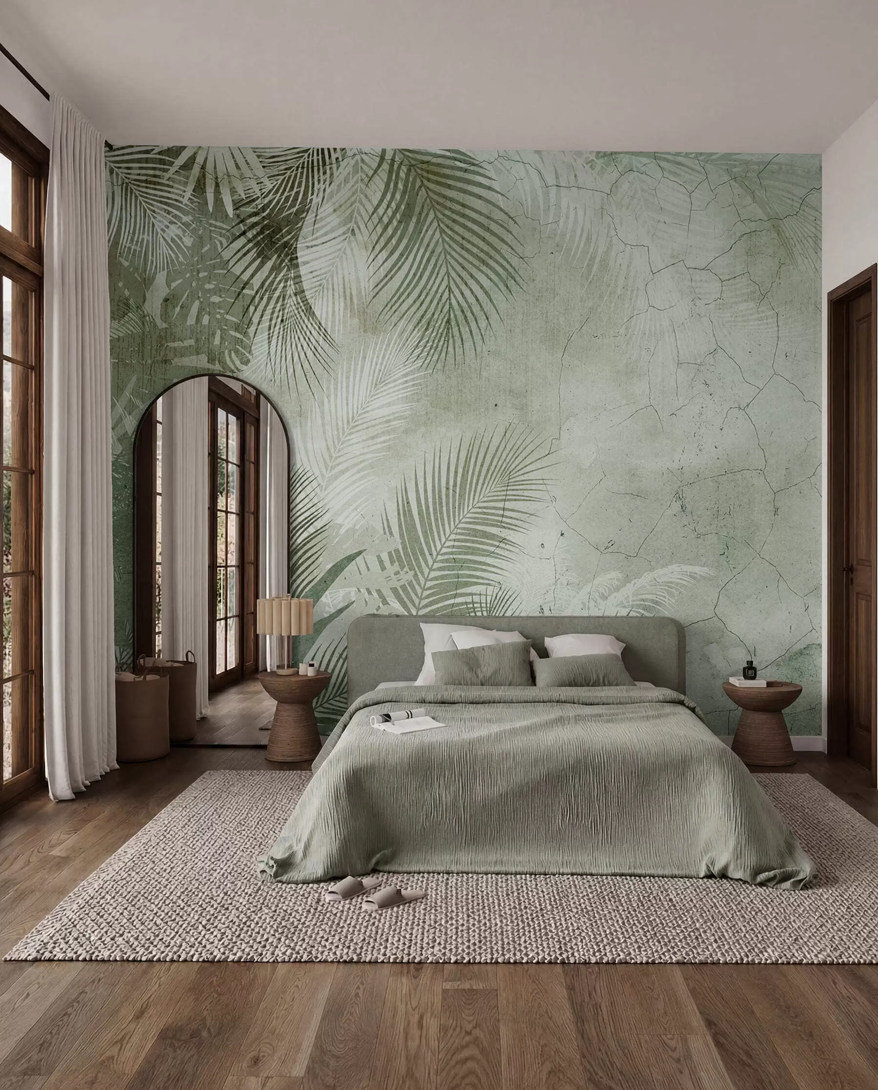 murales de pared Hojas verdes 3D en estilo grunge u73583v3