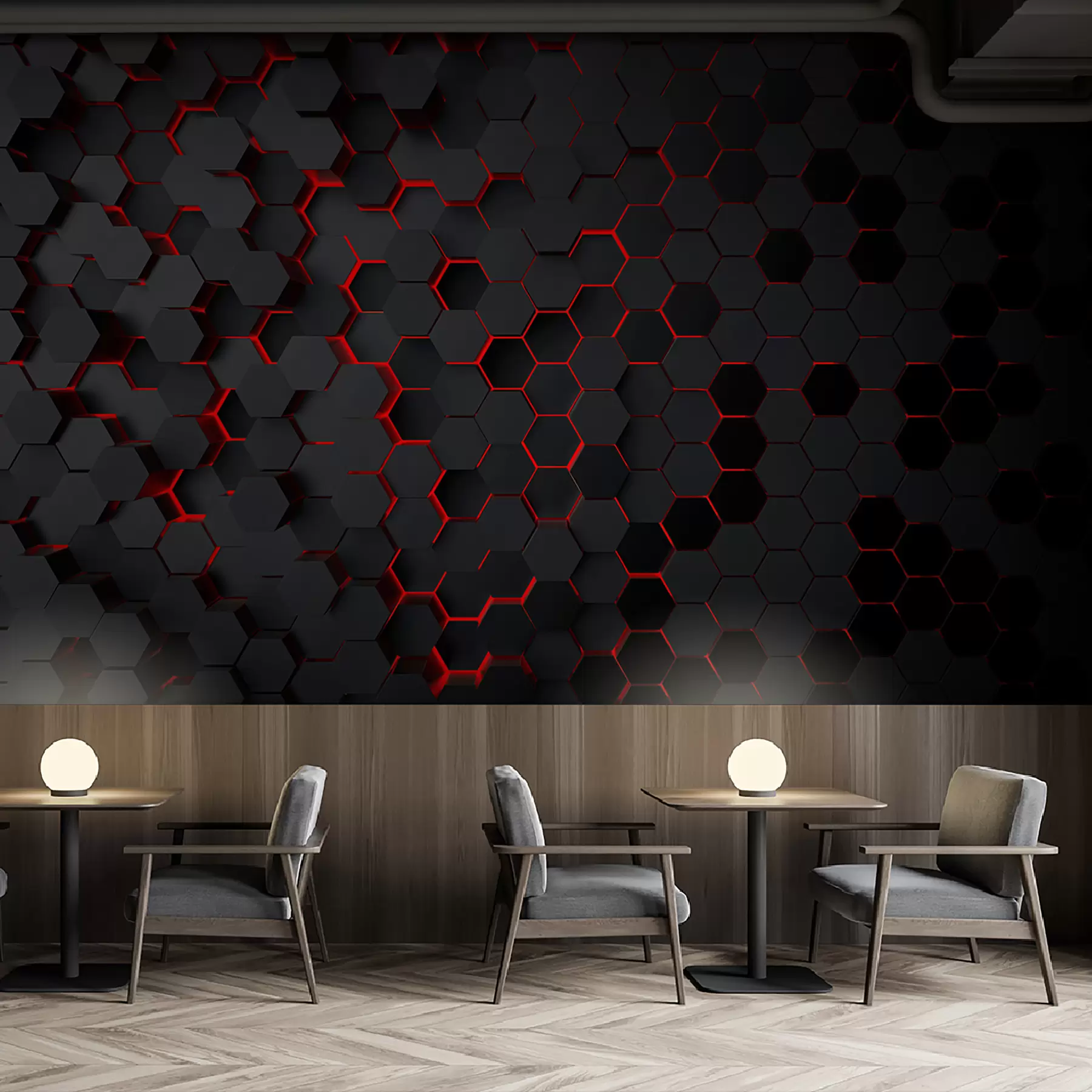 murales de pared Hexágonos negros y brillo rojo u93618v2