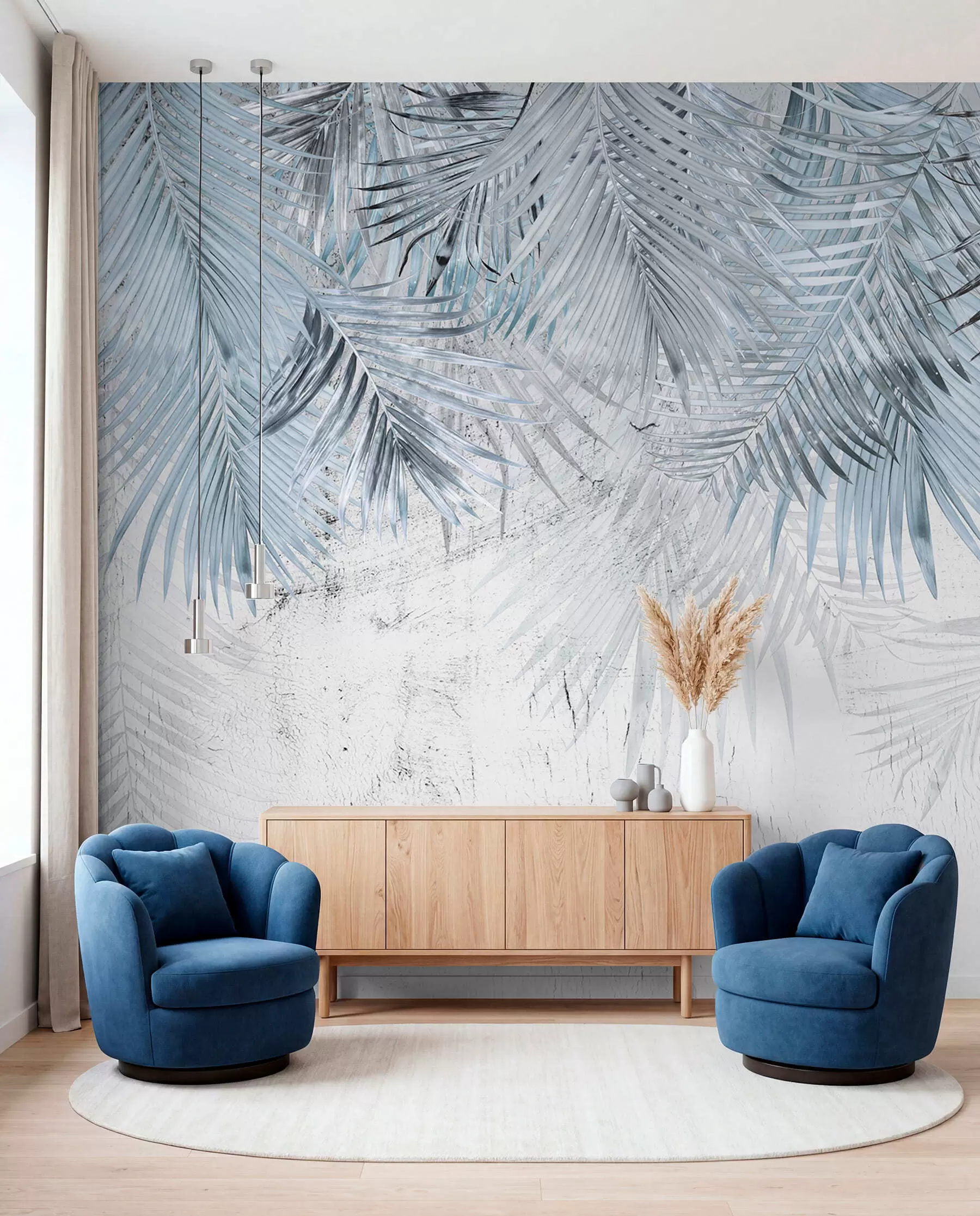murales de pared Hojas tropicales azules en estilo grunge u93843v3