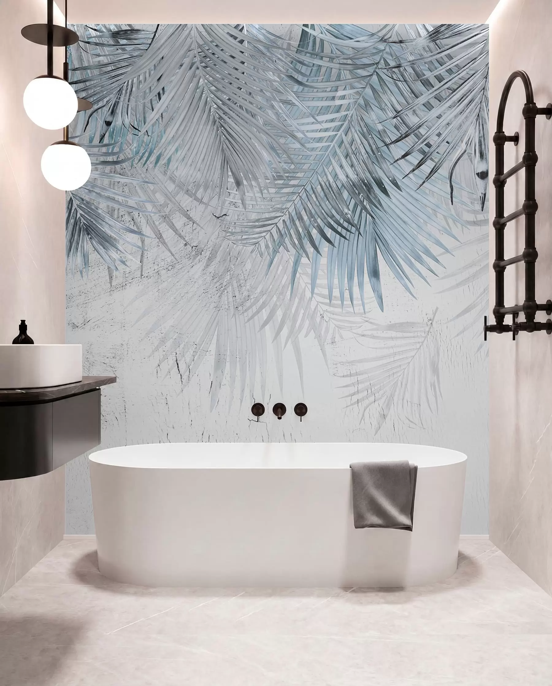 murales de pared Hojas tropicales azules en estilo grunge u93843v3