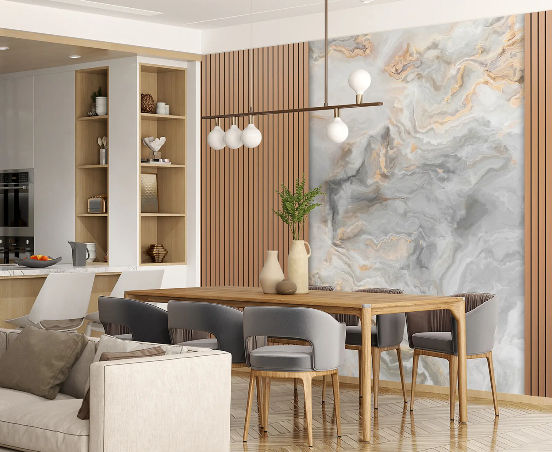 murales de pared Lamas de madera con mármol u97426