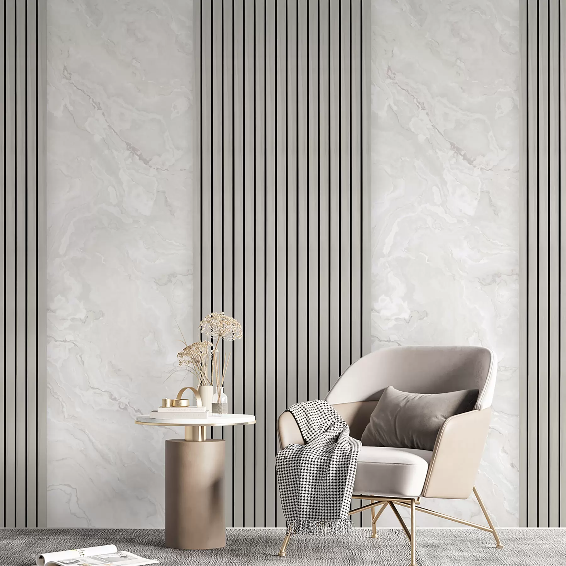 murales de pared Lamas de madera con mármol u97465