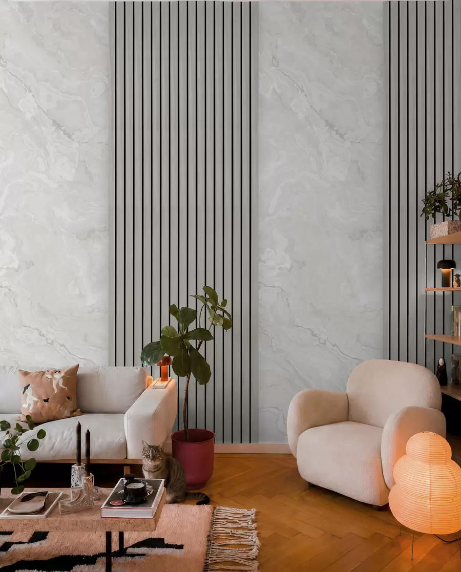 murales de pared Lamas de madera con mármol u97465