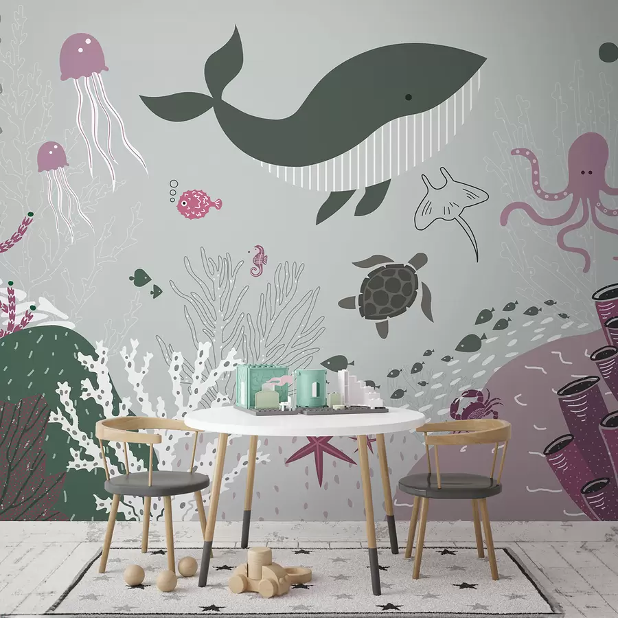 murales de pared Mundo submarino en colores negro y morado u93763v2