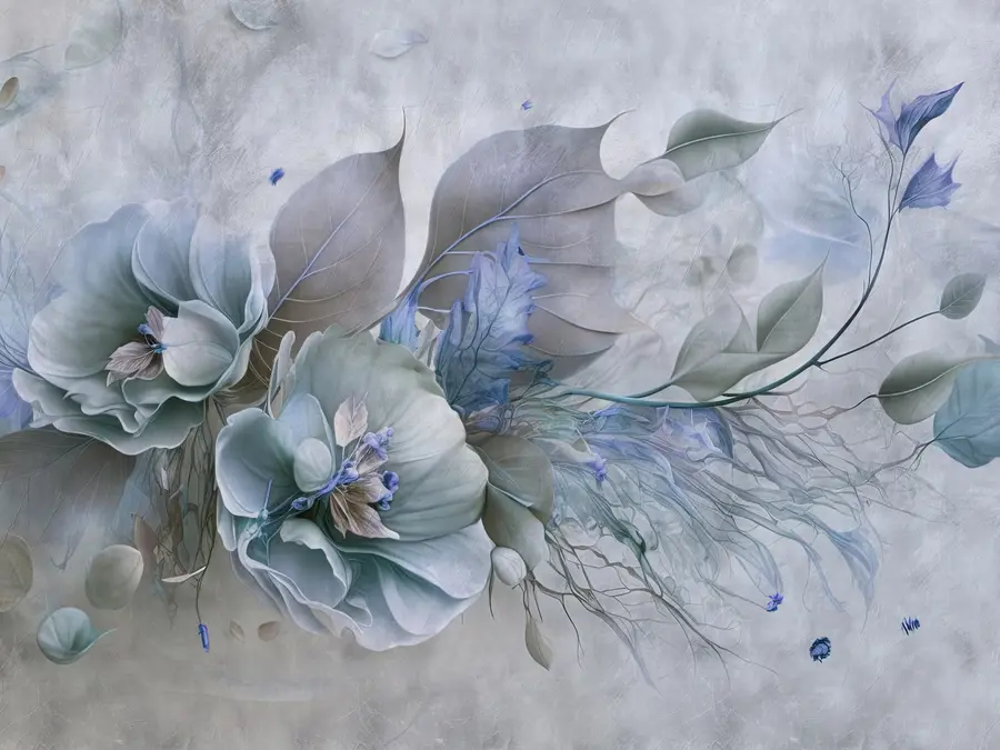 murales de pared Flores quimera en tonos azules u93930v1