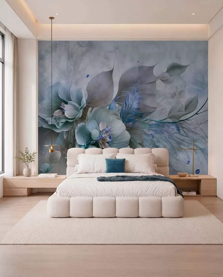 murales de pared Flores quimera en tonos azules u93930v1