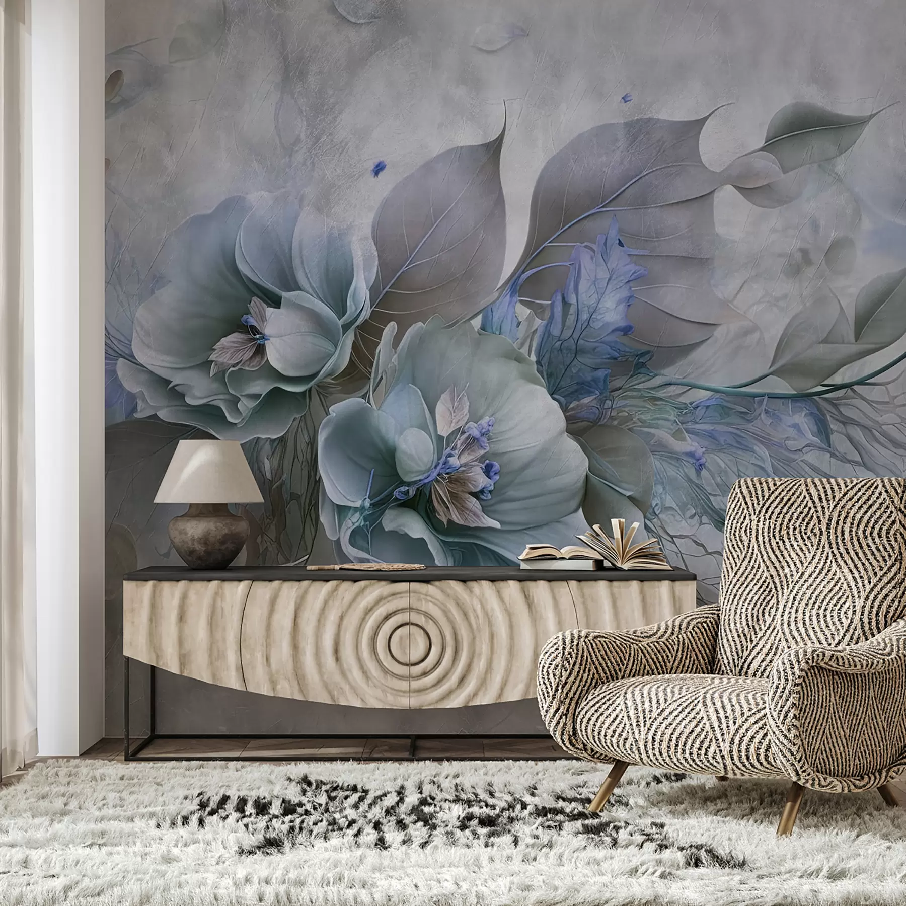 murales de pared Flores quimera en tonos azules u93930v1