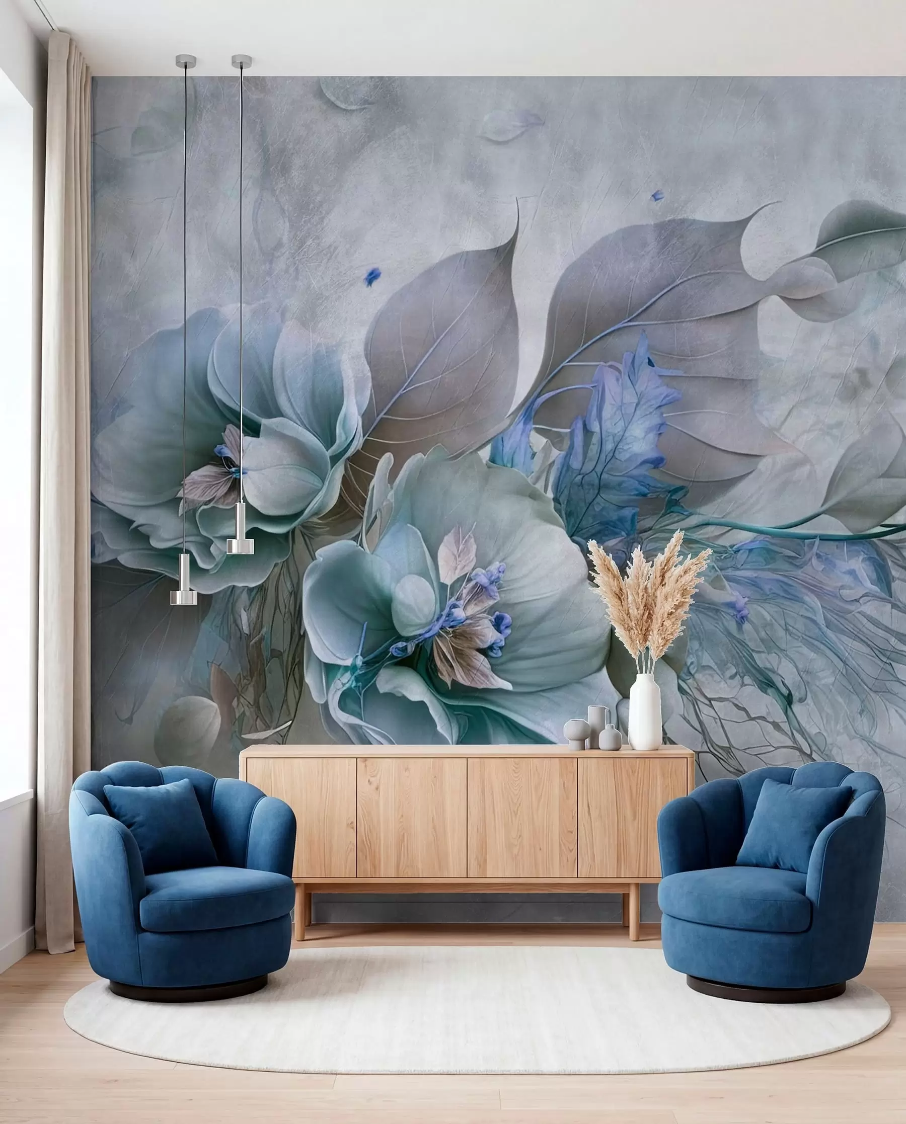 murales de pared Flores quimera en tonos azules u93930v1