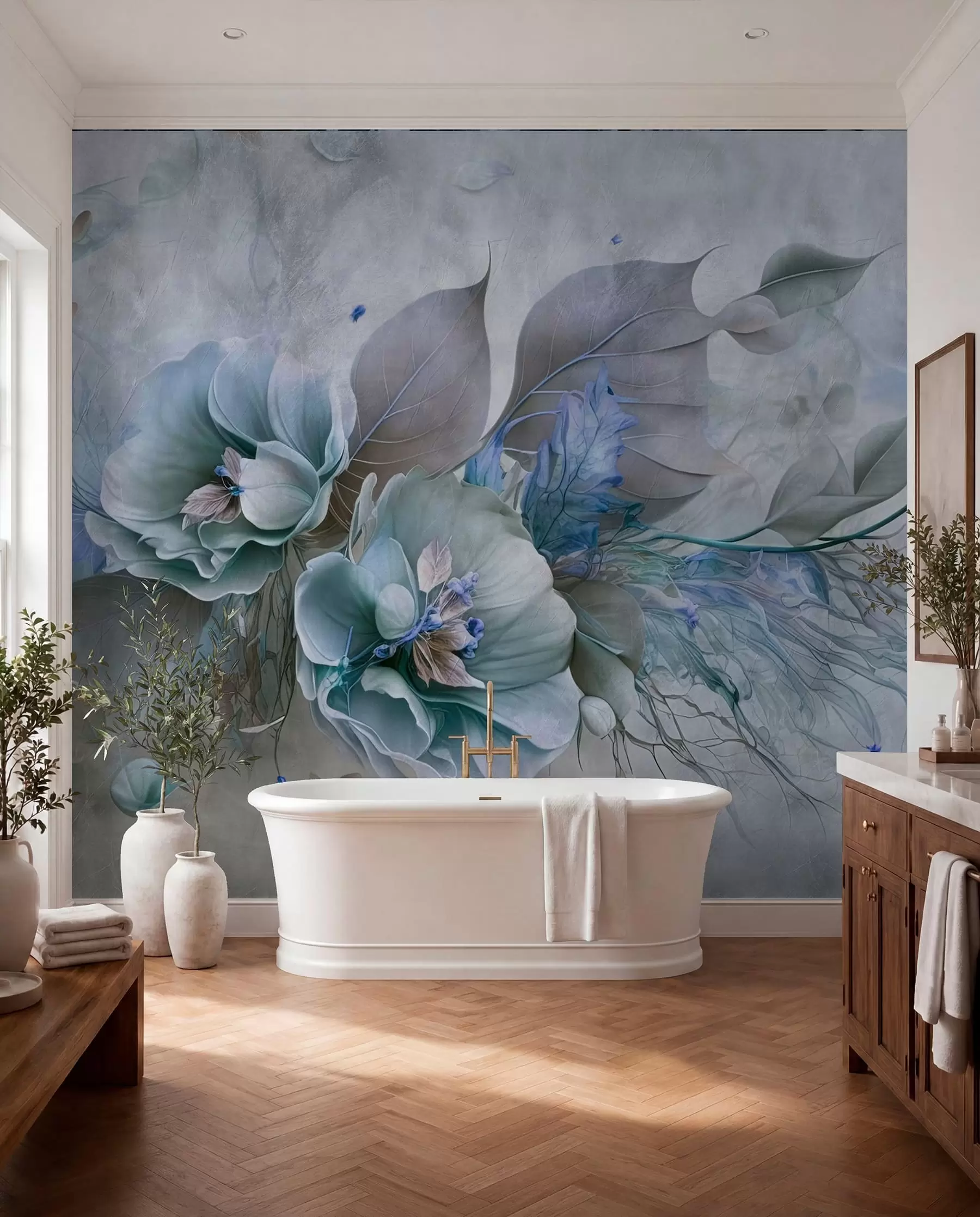 murales de pared Flores quimera en tonos azules u93930v1