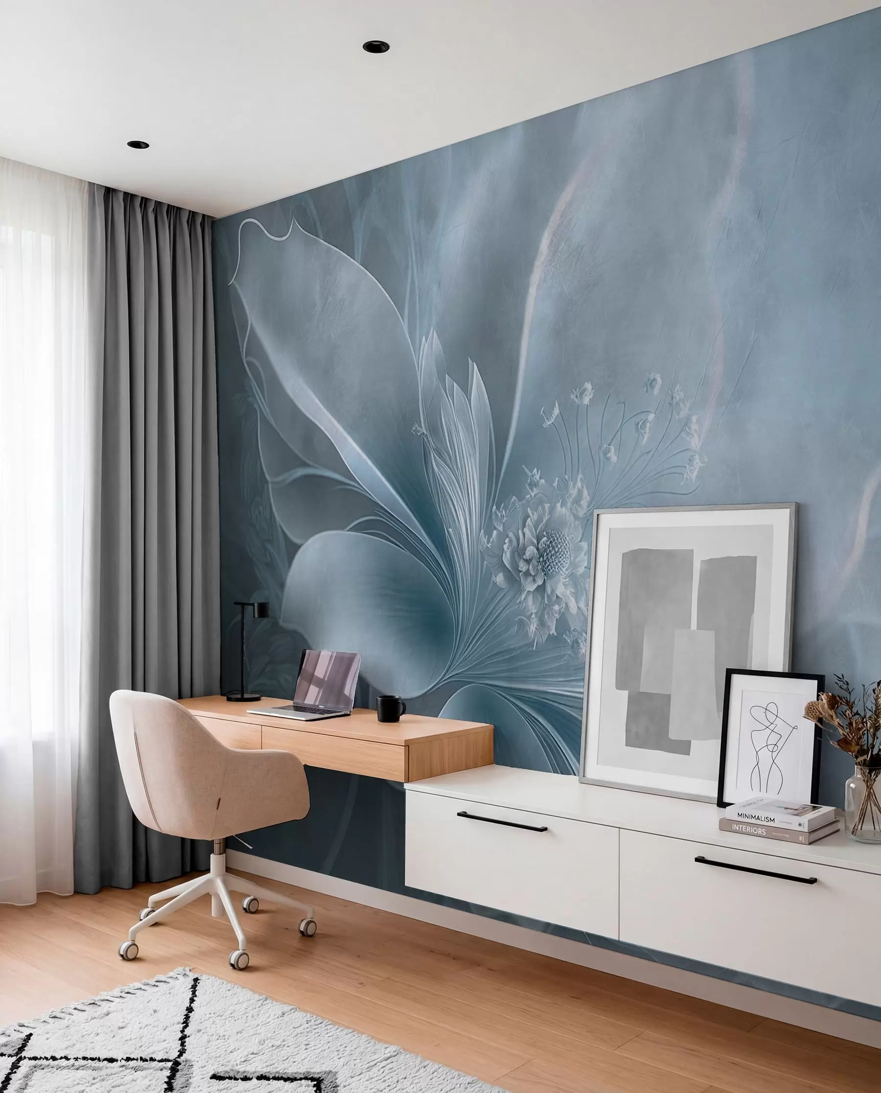 murales de pared Una flor muy delicada en tonos azules u93944v1