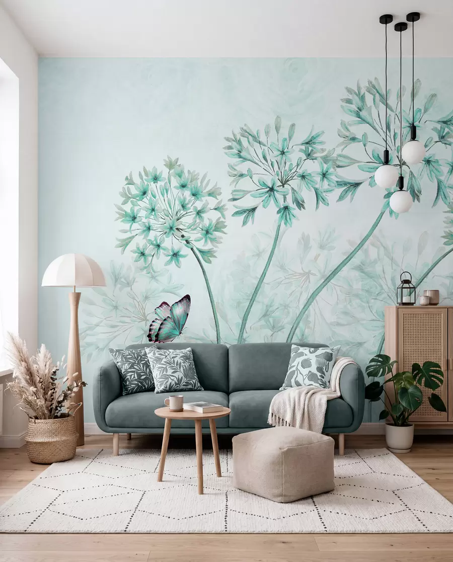 murales de pared Planta, flor y azul en colores azules u35495v2