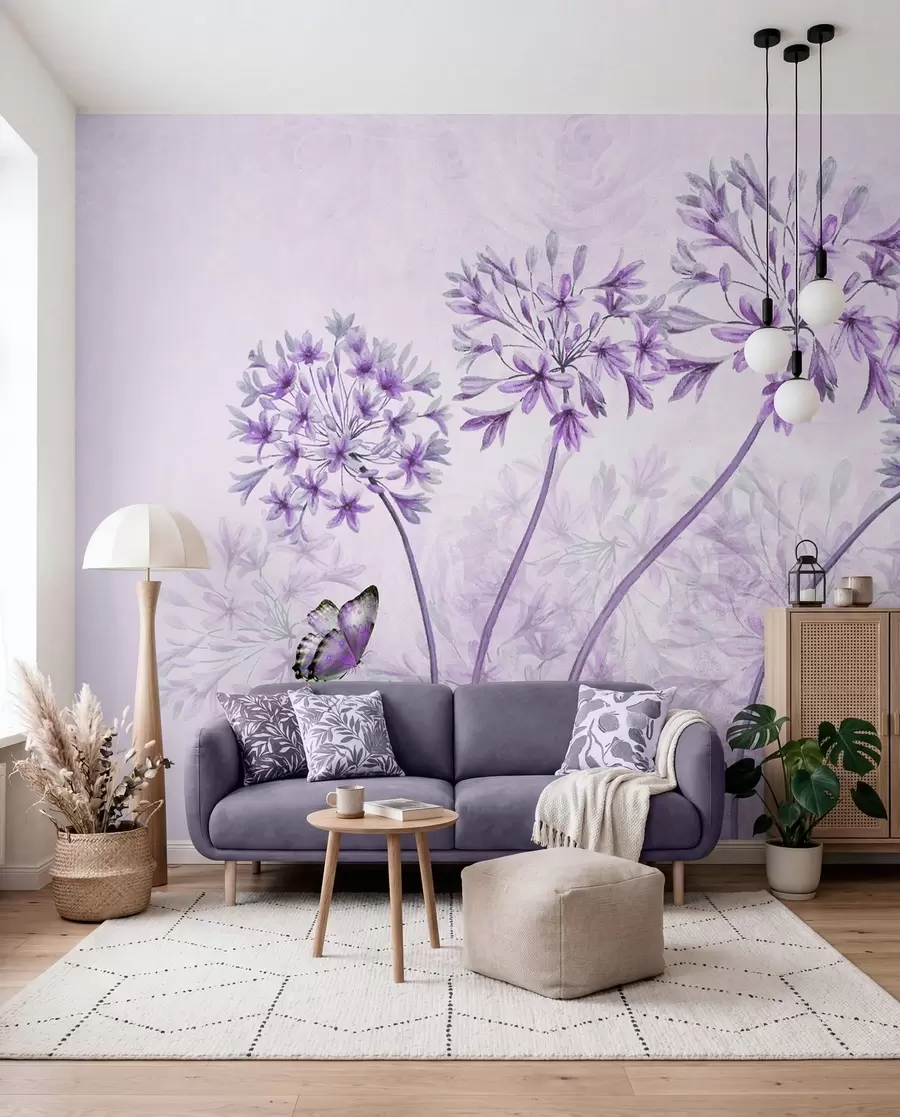 murales de pared Planta, flor y azul en colores rosados u35495v3