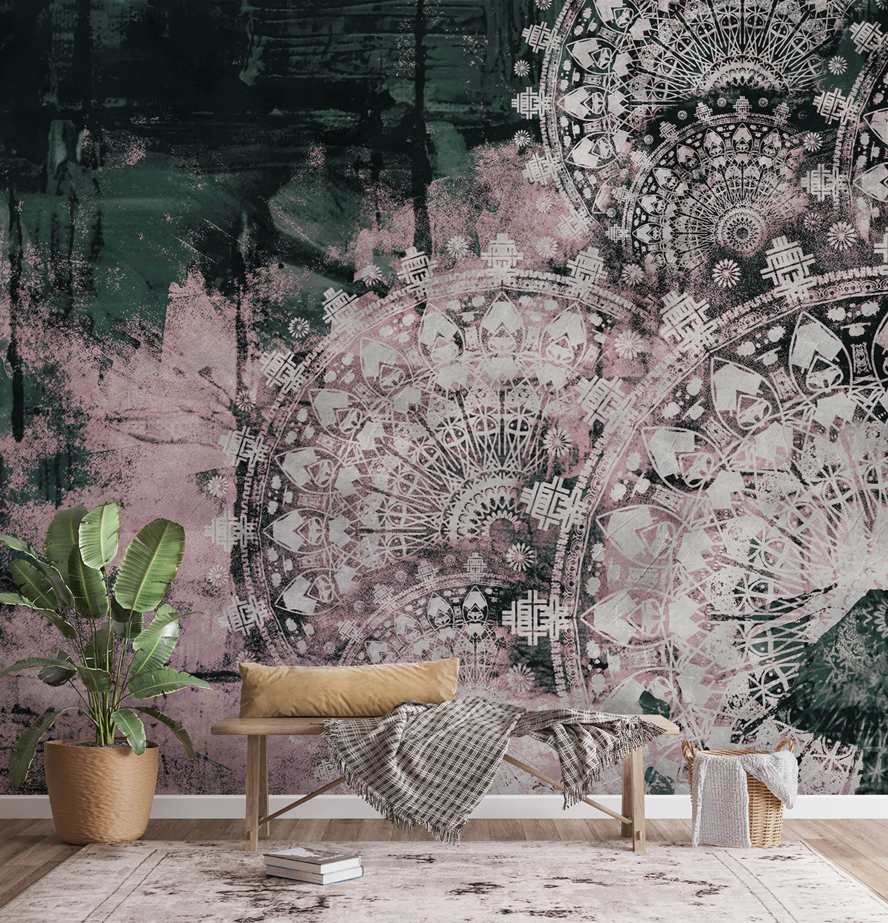 murales de pared Mandala vintage en tonos rosas u93958v2