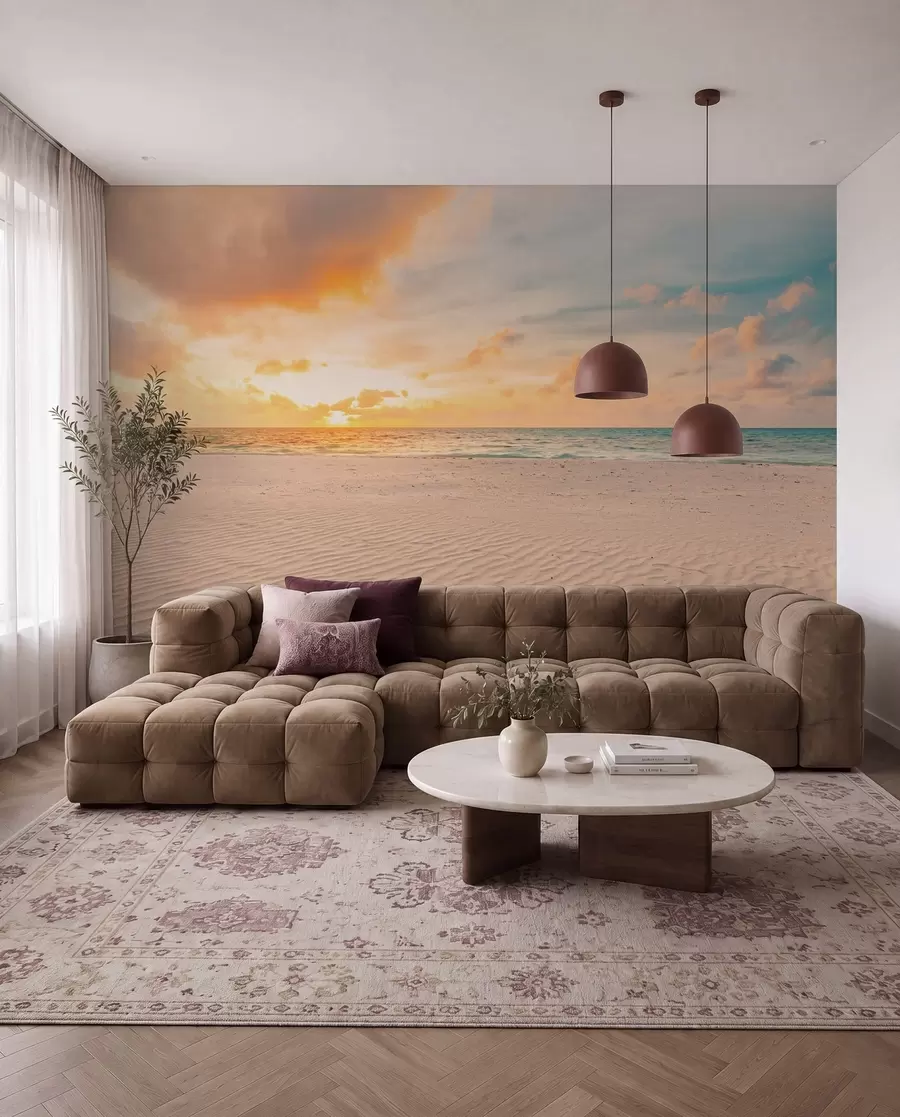 murales de pared Playa arena blanca mar y olas u97894