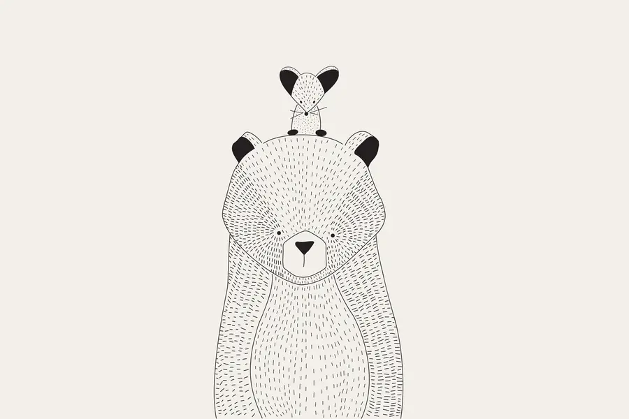 murales de pared Un osito de peluche con un ratón u98483