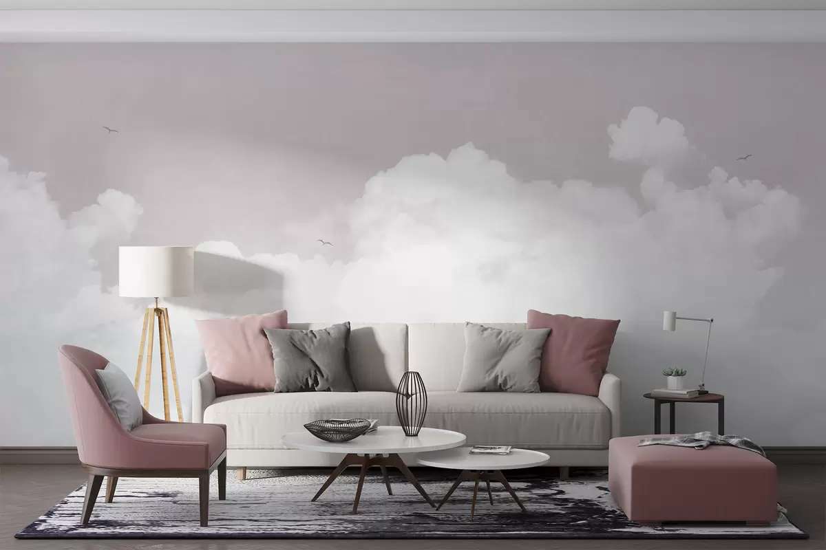 murales de pared Nubes vintage en el cielo de color rosa u96783v1