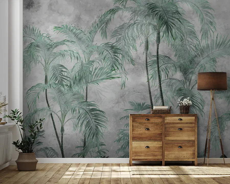 murales de pared Palmeras tropicales sobre un muro de hormigón u98586v1