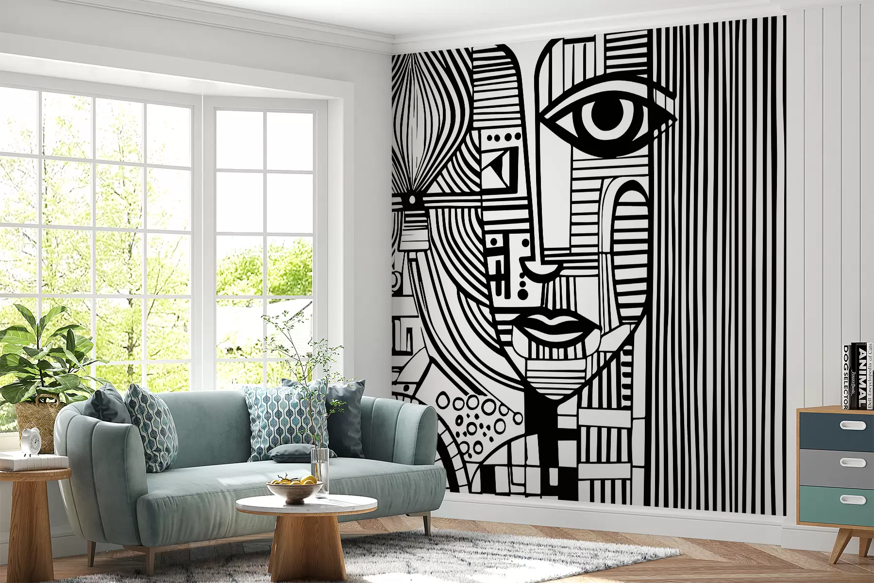 murales de pared Rostro abstracto en blanco y negro u98714