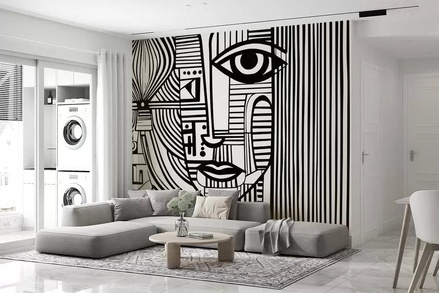 murales de pared Rostro abstracto en blanco y negro u98714