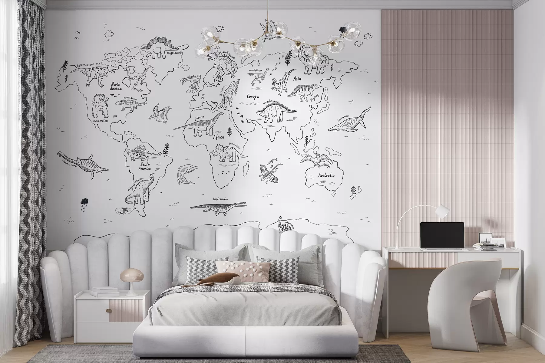murales de pared Mapa del mundo de los dinosaurios mapamundi infantil u98793