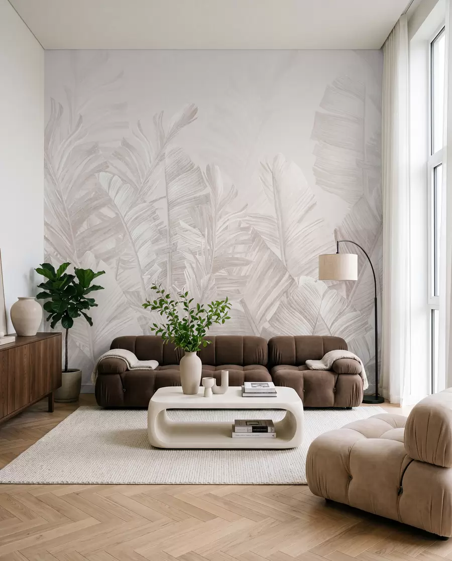 murales de pared Hojas tropicales beige de moda u98951