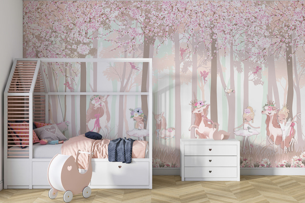 Papel tapiz Un bosque con princesas y unicornios, Papel tapiz Infantiles, Papel tapiz Bosques Infantiles, u98694 : Uwalls.mx