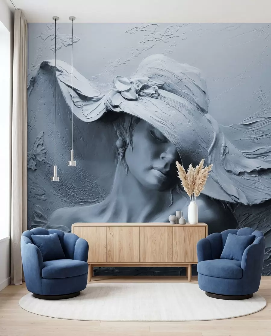 murales de pared Mujer con sombrero 3D u62592v2