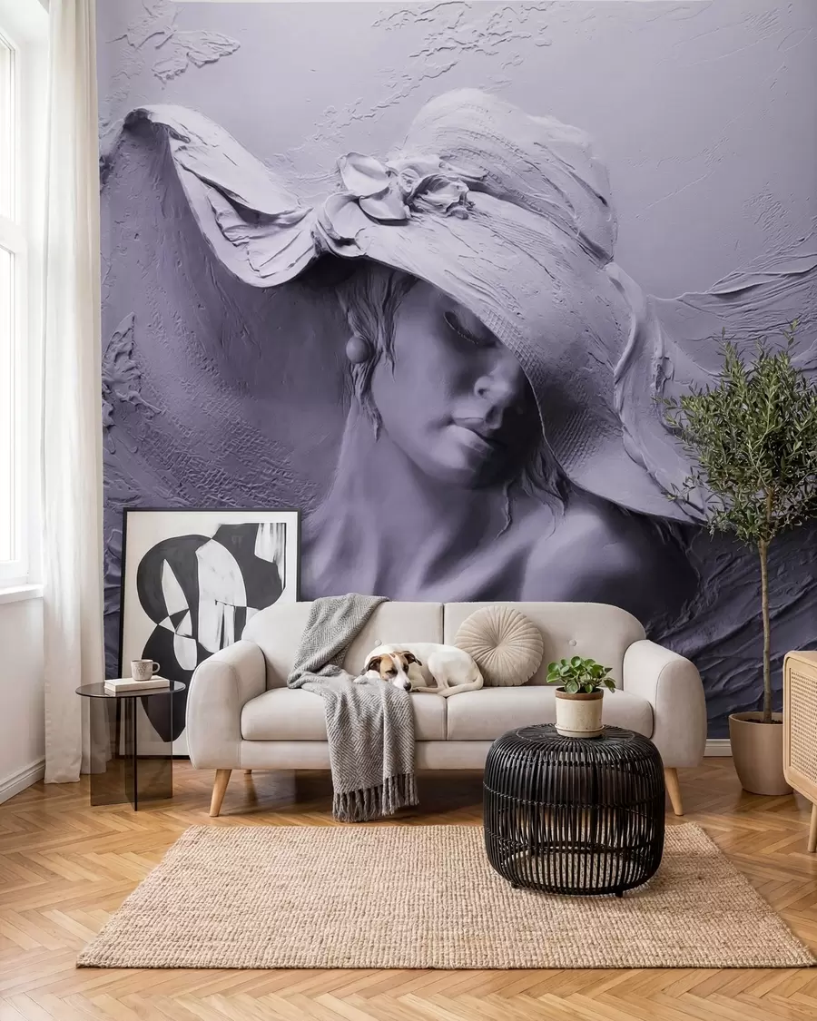 murales de pared Mujer con sombrero 3D u62592v3