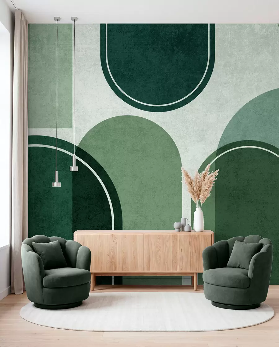 murales de pared Arcos geométricos en color verde u99095v5