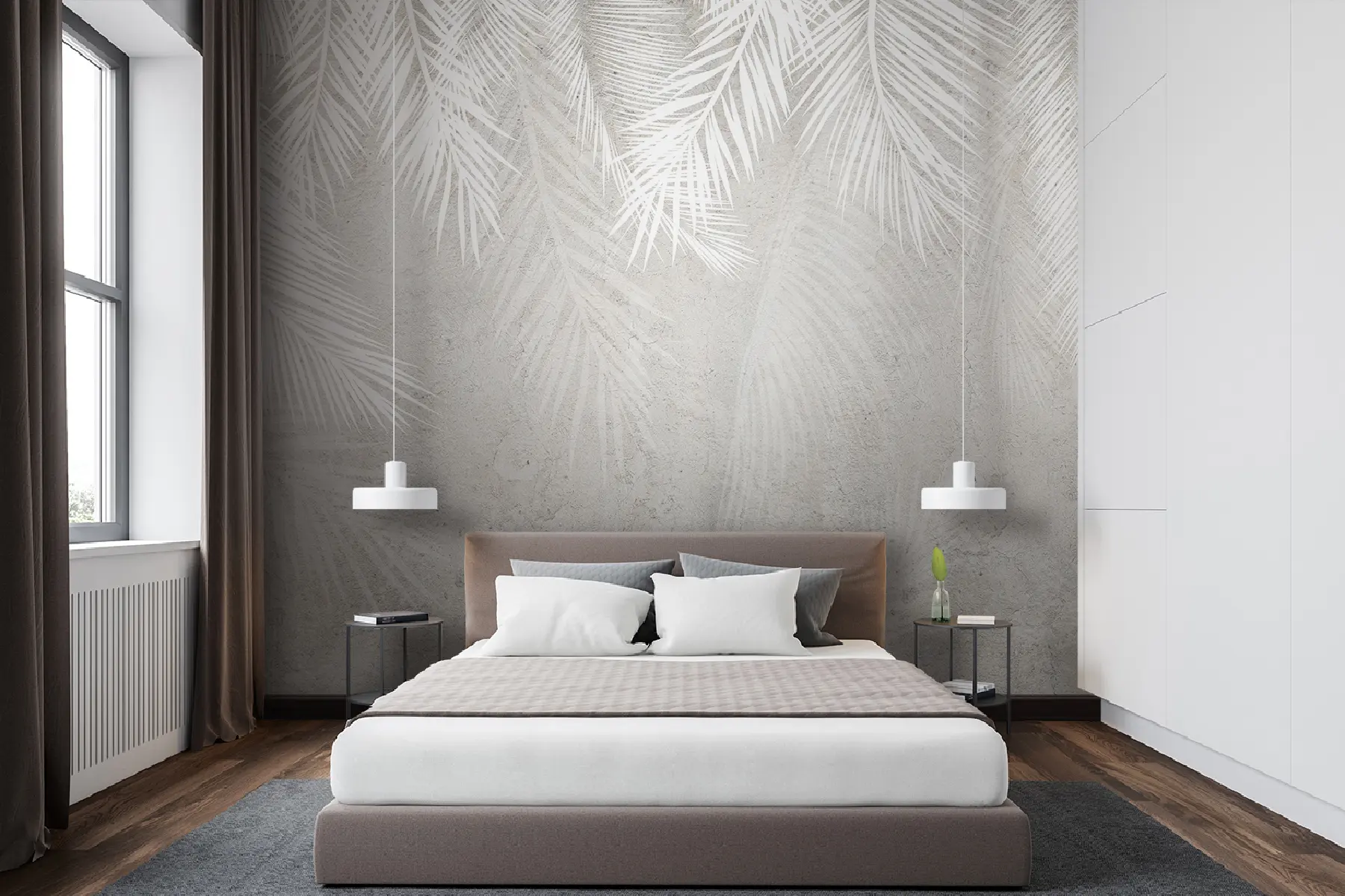 murales de pared Hojas de palmera blancas y quebradizas con textura grunge u94286d1