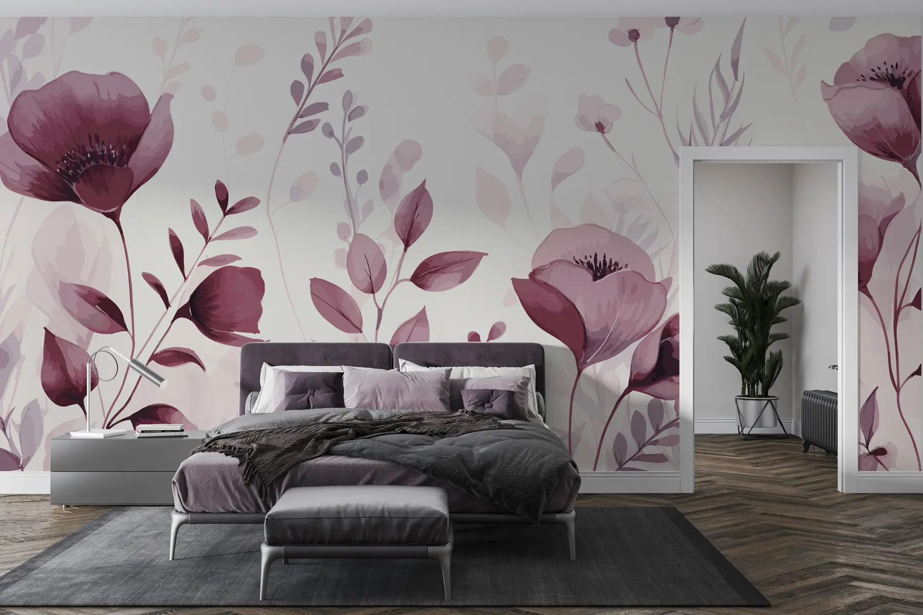 murales de pared Flores rosas sobre fondo blanco u99558